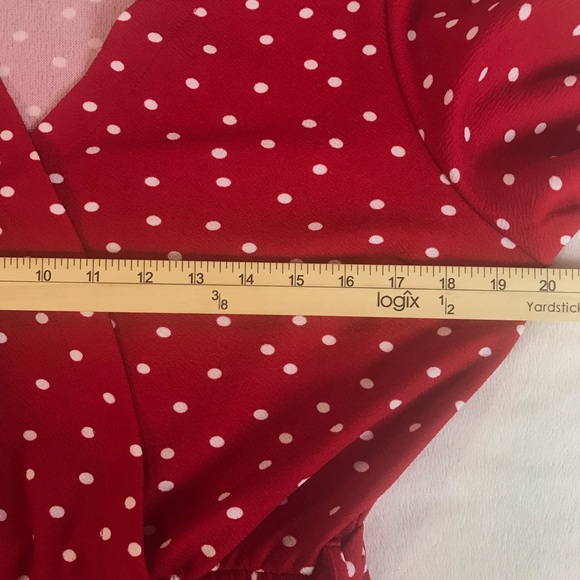 Lark + Grey Midi Dress Women’s Size L Color Red/White Pleated Skirt Polka Dot. - Picture 7 of 12
